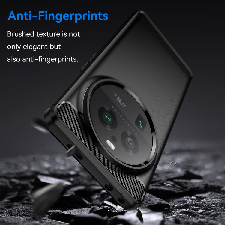 Black TPU phone case with carbon-fiber texture and camera lens protection for OPPO Find X6 Pro