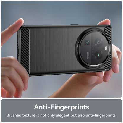 Black TPU phone case with carbon-fiber texture back and camera ring cutout for OPPO Find X6 Pro
