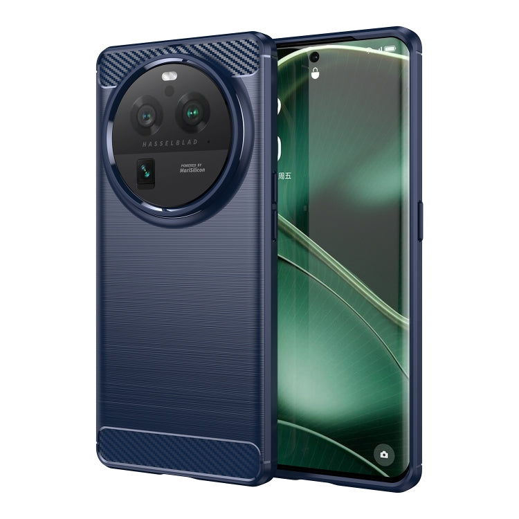 Navy TPU phone case with carbon-fiber textured back and camera cutout for OPPO Find X6 Pro
