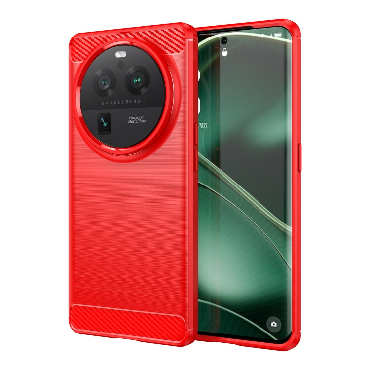 Red TPU phone case with carbon-fiber textured back and camera cutout for OPPO Find X6 Pro
