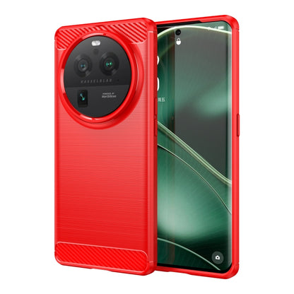 Red TPU phone case with carbon-fiber textured back and camera cutout for OPPO Find X6 Pro