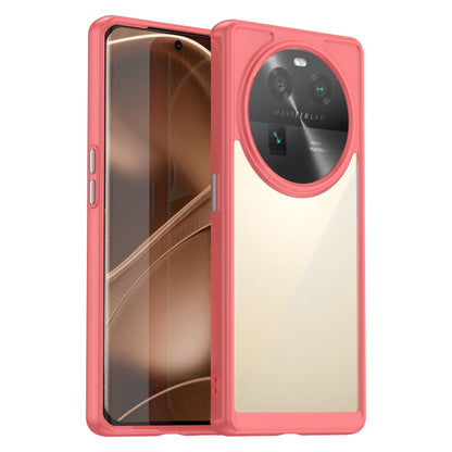 Red protective phone case with transparent back and circular camera lens window for OPPO Find X6