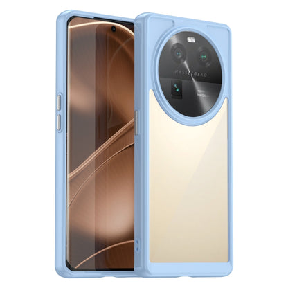 Light blue protective phone case with transparent back and circular camera lens window