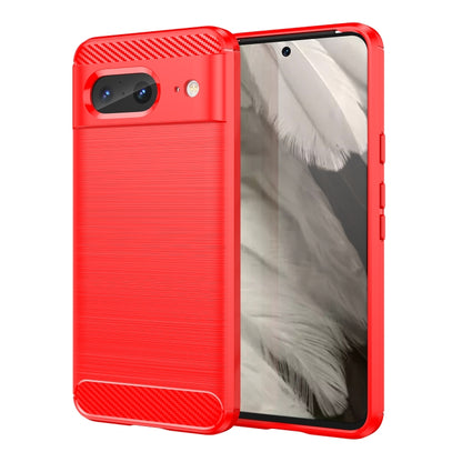 Red TPU phone case with carbon fiber textured top and brushed horizontal pattern