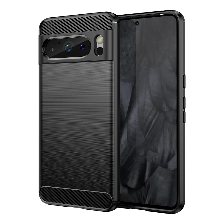 Black carbon fiber textured TPU phone case with open-front view and camera cutout