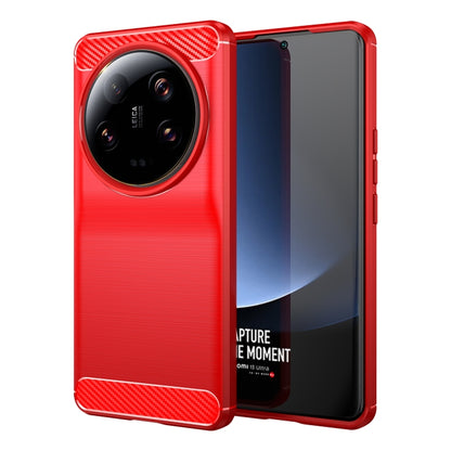 Red TPU phone case with carbon fiber top texture and brushed back panel