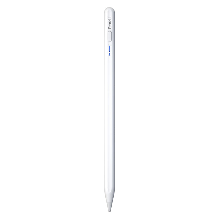 White active capacitive stylus pen with pointed tip and blue side button