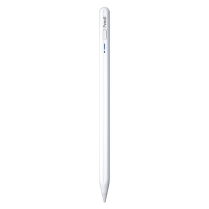 White active capacitive stylus pen with pointed tip and blue side button
