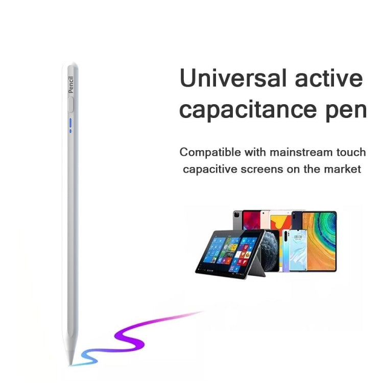 White active capacitive stylus pen standing beside a touchscreen drawing