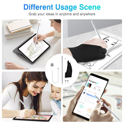 Active capacitive stylus pen shown in multiple use scenes with touchscreens