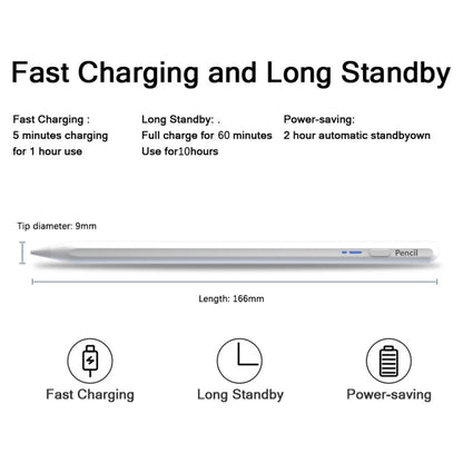 Long white stylus pen with slim profile and blue side button