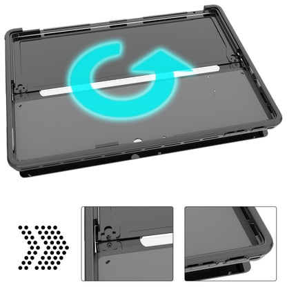 Shockproof tablet case with raised bezel, dark gray, front close-up