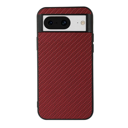 Red carbon fiber texture PU phone case with camera cutout and textured back panel.