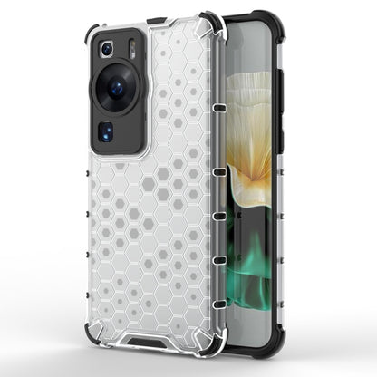 Honeycomb phone case, white hex pattern with clear shockproof edges and camera cutouts