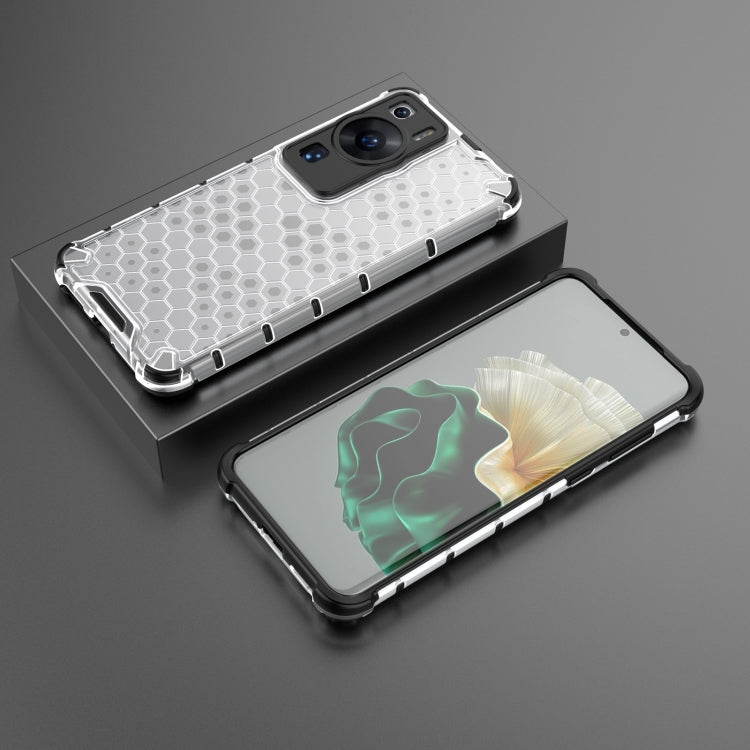 Honeycomb phone case, white hex texture with raised lip and camera cutouts