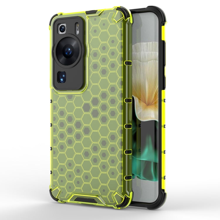 Honeycomb phone case, green hex pattern with clear bumper and camera cutouts