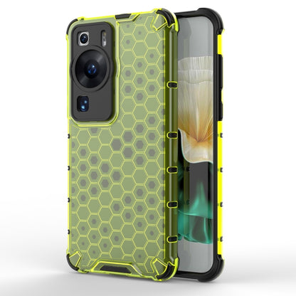 Honeycomb phone case, green hex pattern with clear bumper and camera cutouts