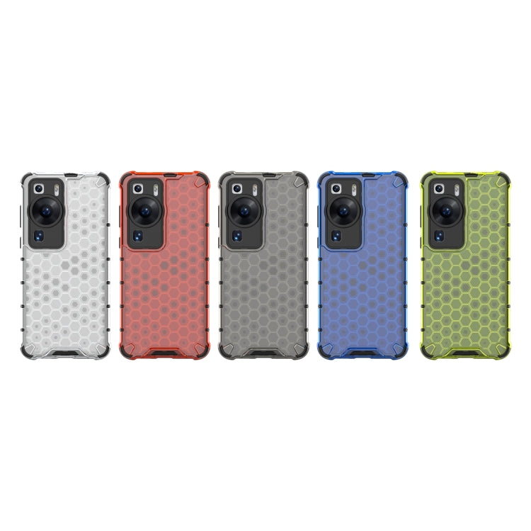 Honeycomb phone case set with textured hex pattern, five colors: white, black, red, blue, green.