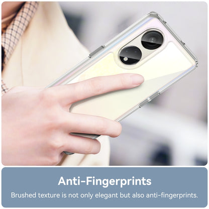 Clear protective phone case with dual-camera cutout and raised corner edges
