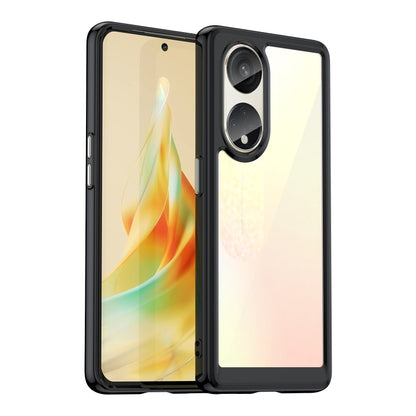 Transparent black phone case with glossy black frame, dual camera cutouts and raised lip
