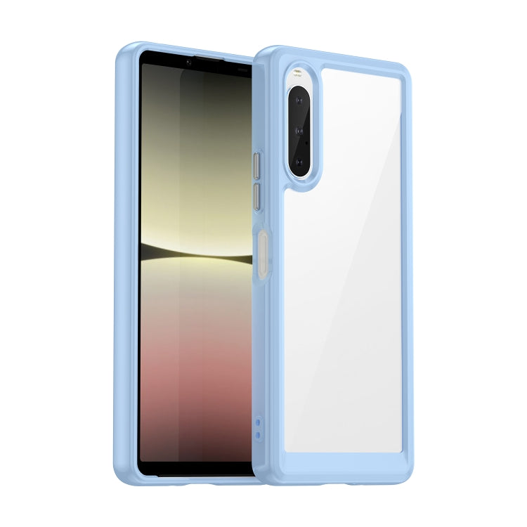 Transparent light blue acrylic TPU phone case with camera cutout and side button covers