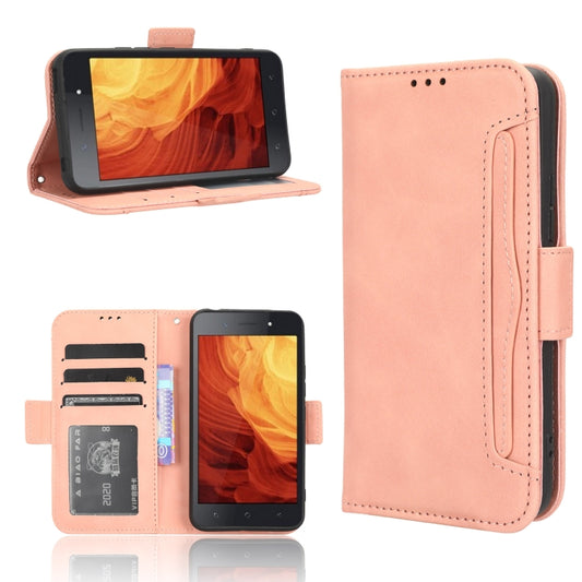 Pink leather flip phone case with card slots and magnetic closure, for touchscreen protection