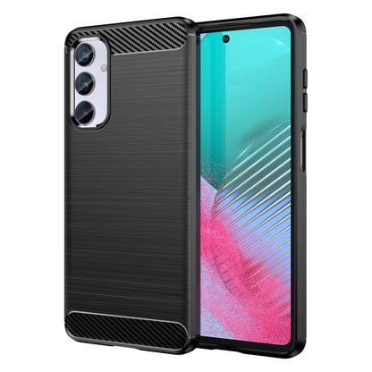 Black brushed carbon fiber TPU phone case with dual camera cutouts and textured grips