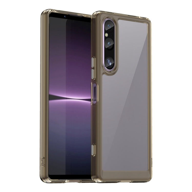 Smoky transparent phone case with bronze-tinted frame and camera cutout