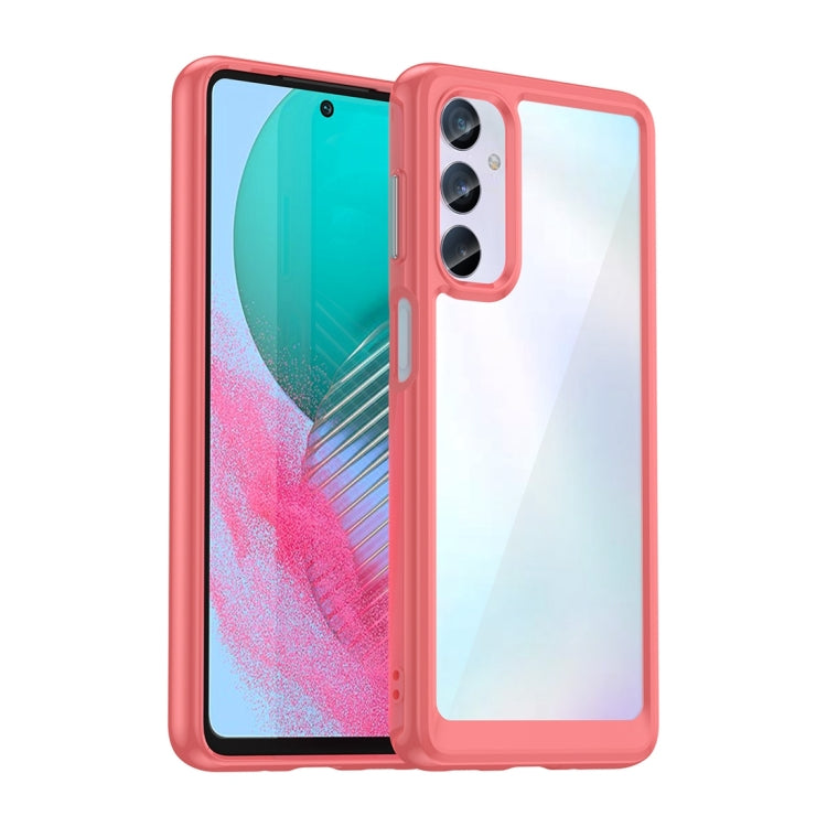 Red phone case with clear back panel and camera lens cutout