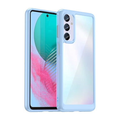 Transparent phone case with light blue edge and dual camera cover