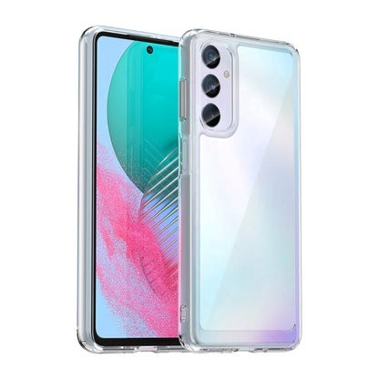 Clear transparent phone case with silver frame and dual camera opening