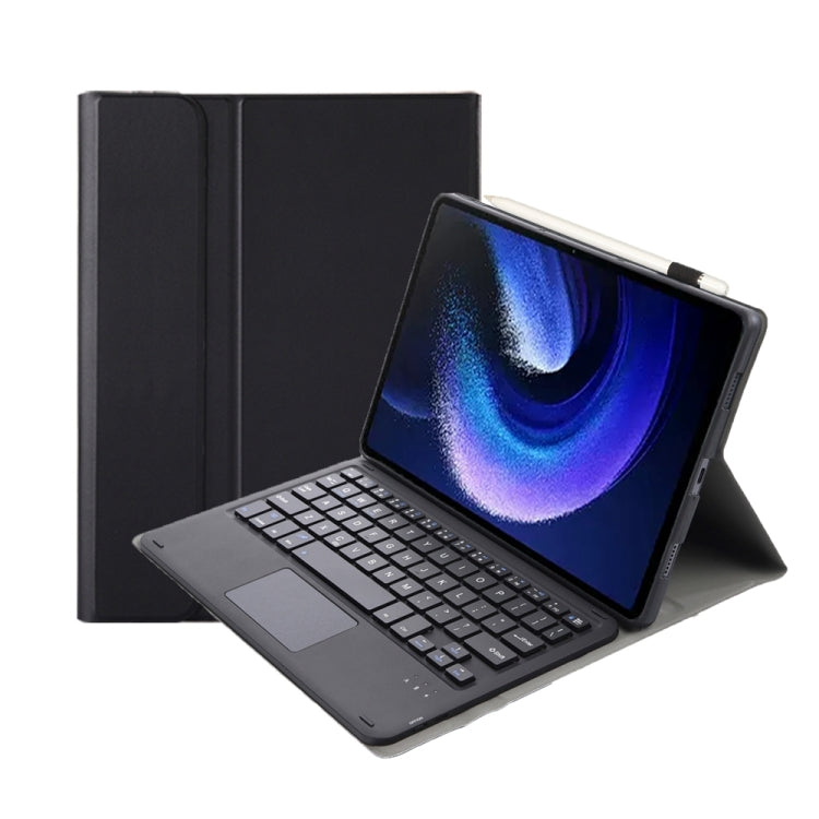 Black lambskin-texture keyboard case with touchpad for tablet