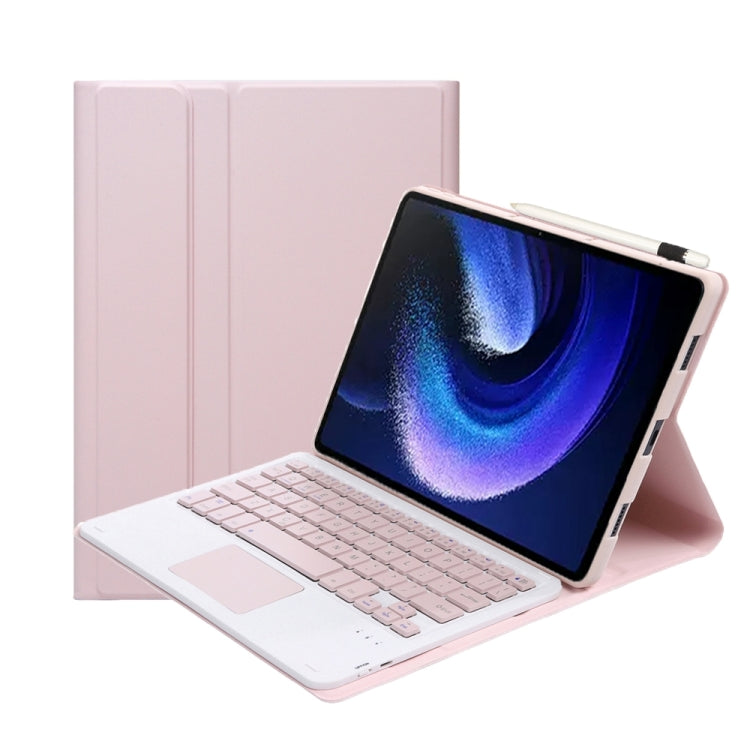 Pink lambskin-texture keyboard case with touchpad for tablet