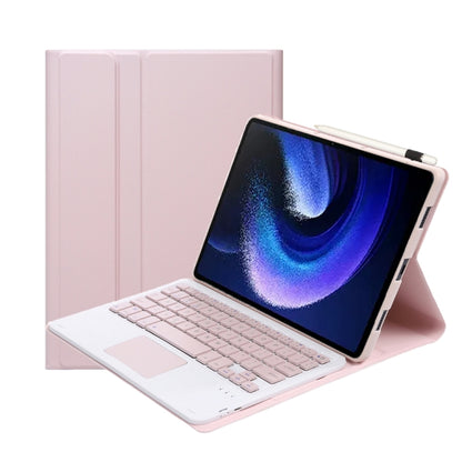 Pink lambskin-texture keyboard case with touchpad for tablet
