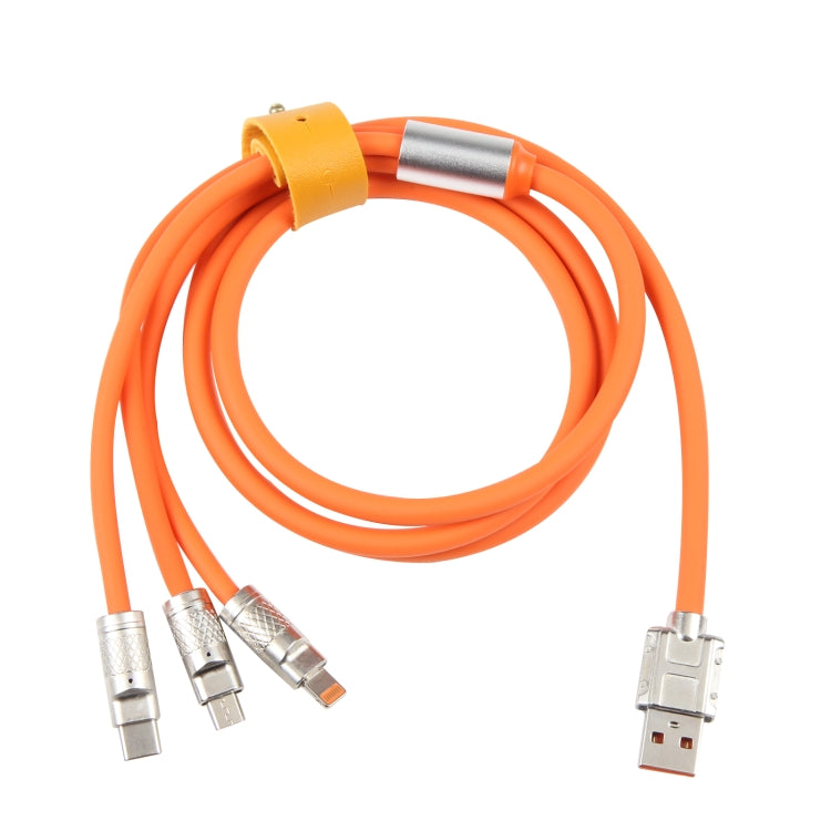 Orange 3-in-1 charging cable bundle with silver metal plugs and USB connectors