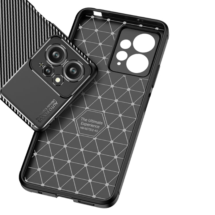 Shockproof TPU phone case with carbon fiber back and geometric pattern panel.