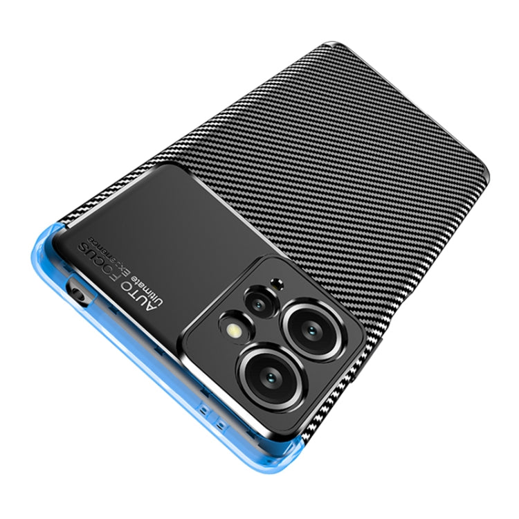 Carbon fiber texture TPU phone case with screen-protecting bumper and camera openings.
