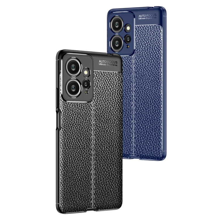 Textured phone cases in black and blue, showing camera cutouts and side buttons