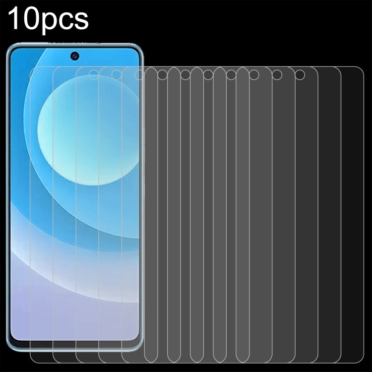 10-pack clear tempered glass screen protector sheets for a blue smartphone display