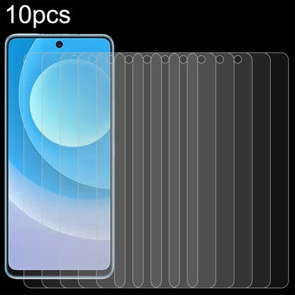10-pack clear tempered glass screen protector sheets for a blue smartphone display