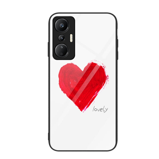 Painted glass phone case with red heart and 'lovely' text