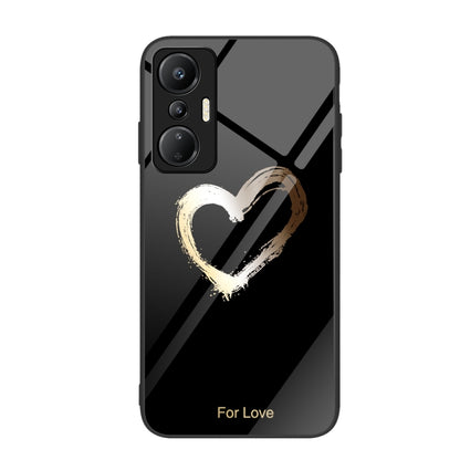Painted glass phone case with gold heart on dark diagonal lines