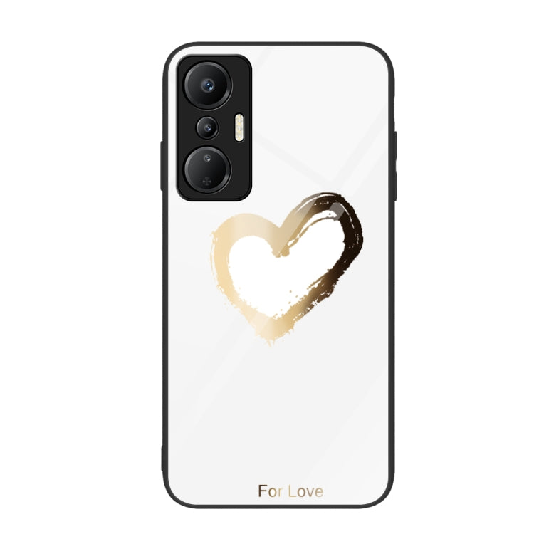 Painted glass phone case with gold heart on white background