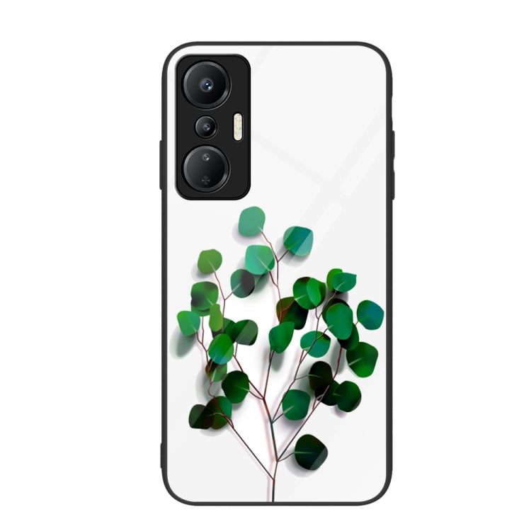 Painted glass phone case with green leaf branch design