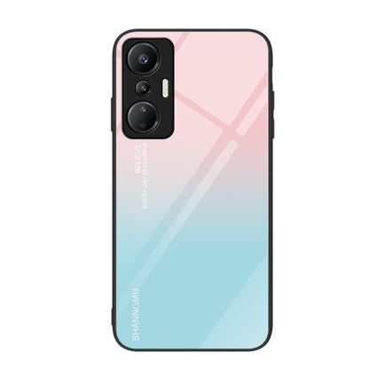 Painted glass phone case with pink-to-blue gradient and subtle stripe pattern