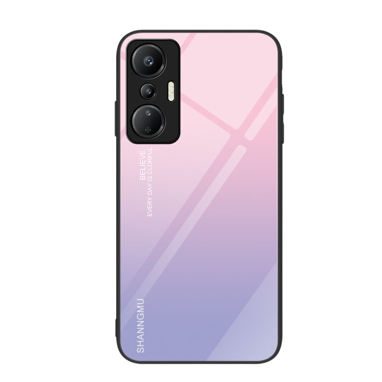 Painted glass phone case with pink-to-purple gradient and subtle stripe pattern