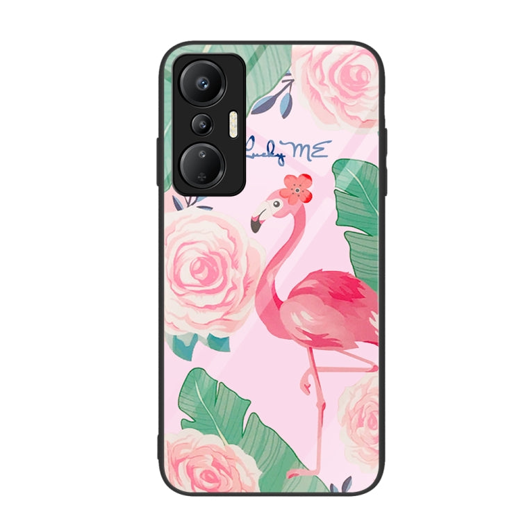 Painted glass phone case with flamingo and rose floral pattern