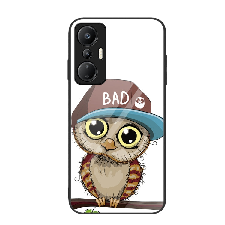Painted glass phone case with cartoon owl and 'BAD' cap graphic