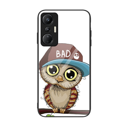 Painted glass phone case with cartoon owl and 'BAD' cap graphic