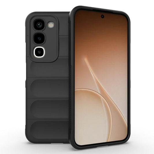 Dark gray TPU flannel phone case with raised camera cutouts and textured back panels